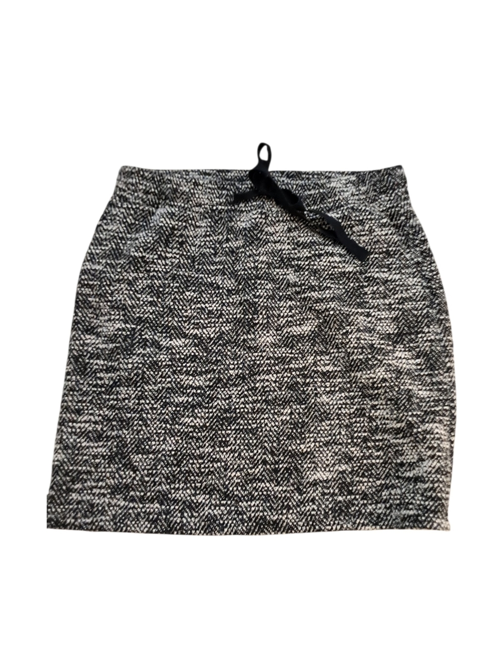 LOFT Black & White Herringbone Knit Mini Skirt with Waist Tie